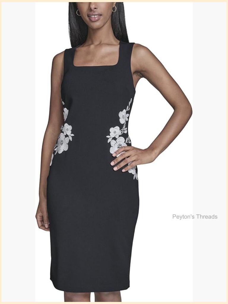 Sleeveless Square Neck Scuba Crepe Midi Dress Sheath